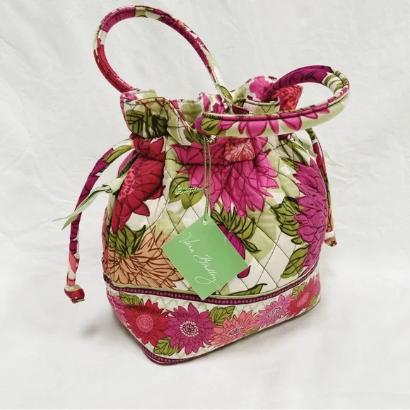 Vera Bradley Emma Hello Dahlia! NWT Quilted Cinch Purse Bucket Bag - Picture 1 of 9